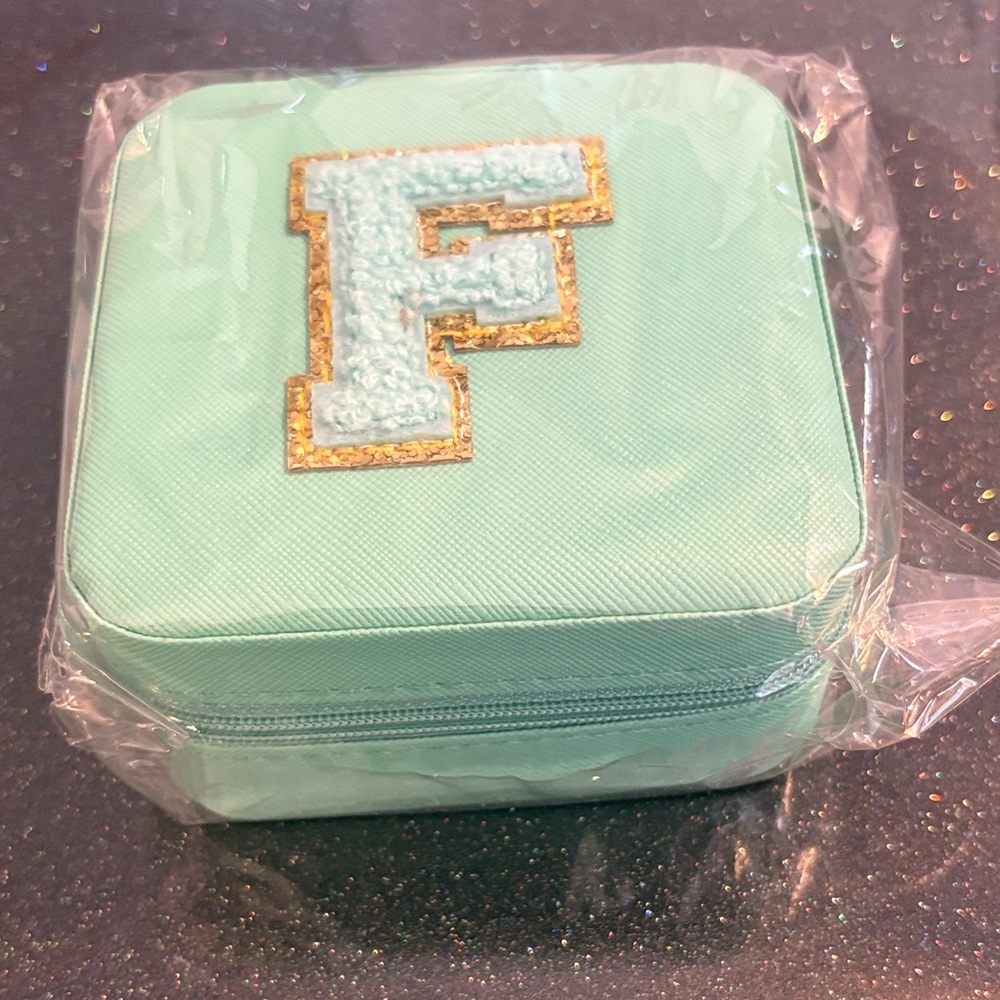 Mint Green Jewelry Case with F Patch